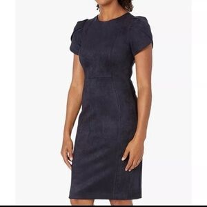 Calvin Klein Navy Blue Faux Suede Sheath Dress Size 12
